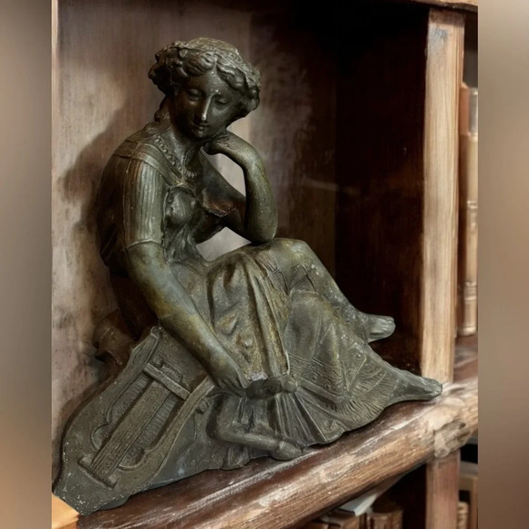 1880s Victorian Art Nouveau Sculpture of Muse with Harp - Picture 5 of 9